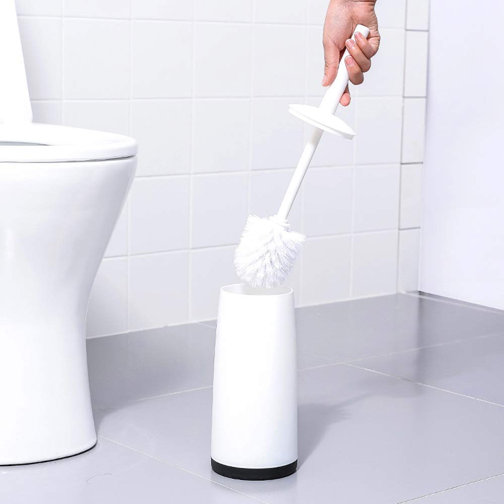Nff Cepillo De Baño Y Soporte, Conjunto De Cepillos De Inodoro De Pie, Mango Largo con Cubierta Y Cepillo De Inodoro Suave Extraíble 37x11.5cm (Color : White)