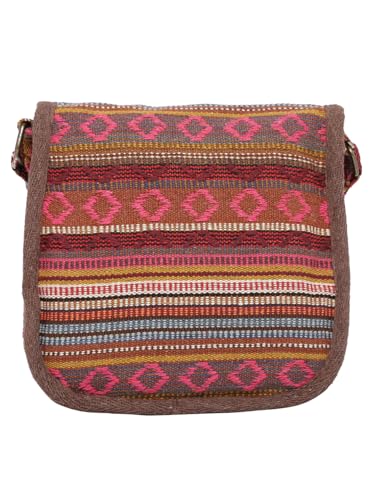 Image of The House of tara Ethnic Handloom Crossbody Sling Bag | Embellished with Tassels and Trims. Flap Closure Snap Button | Multicolour Crossbody Bag for Women | Handmade | Elegant Design