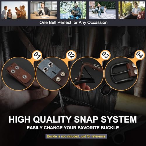 JASGOOD Mens Western Leather Belt Strap Without Buckle 1.5" Vintage Replacement Cowboy Leather Belt Strap with Snap on Buckle3