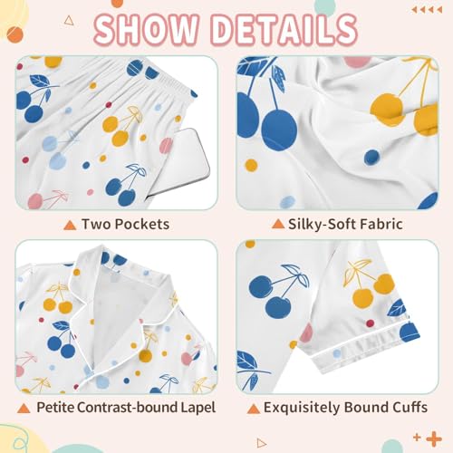 Colorful Cherry Dots Pajamas Set Soft Satin Pjs Sets 2 Piece Short Sleeve Sleepwear Casual Loungewear3