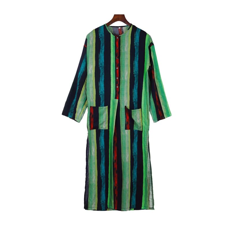 Men's V-Neck Linen Robe Side Split Button Down Long Gown Short Sleeve Kaftan Thobe Big & Tall Long Gown Casual Shirt2