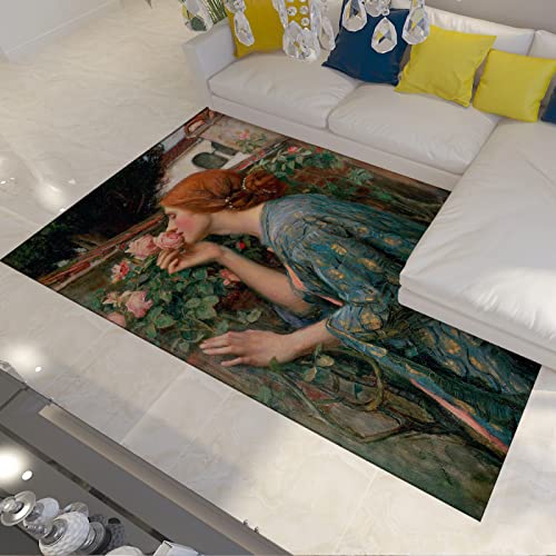 CIHCOHOME Blumenteppiche Waterhouse-Stil Area Teppich mit Gummirücken Die Seele der Rose Teppiche...