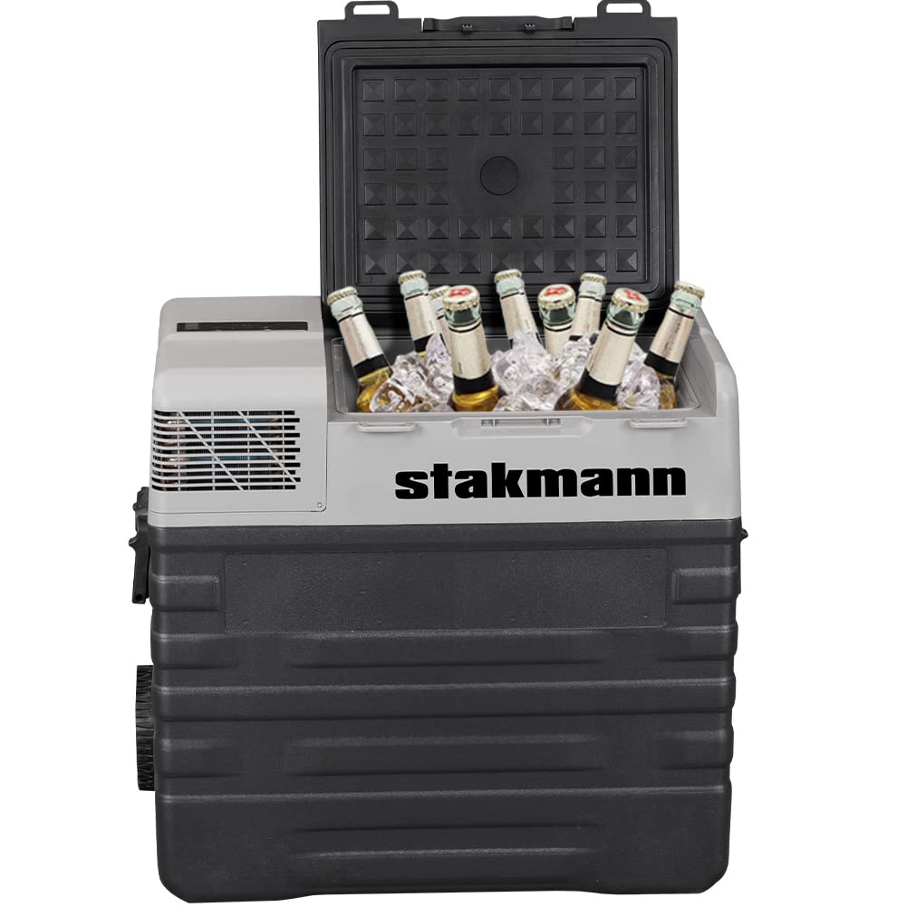 Frigorifero portatile con Compressore 12V 220V, Frigo Congelatore con Ruote, AC-DC 12/24 V, ideale per Auto, Camper, Barca, Viaggi, Picnic, Maniglia Ergonomica e Manici Laterali (62 Litri)