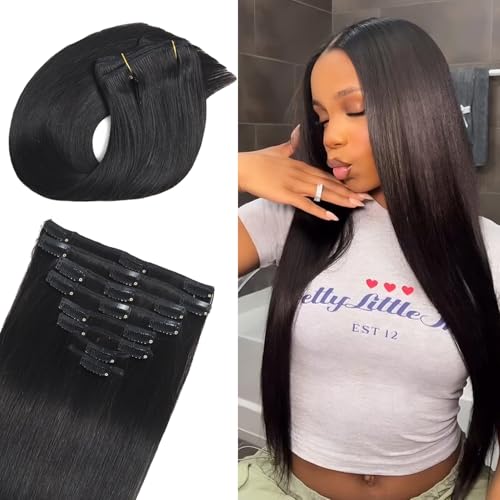 Extensões de cabelo humano real ailiceehr 40.6 cm Clipes em exten...