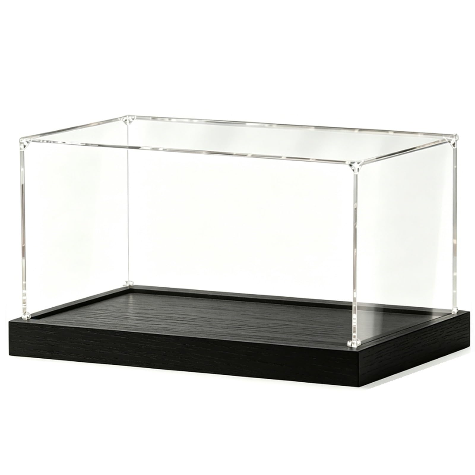 Display Cases with Acrylic Box and Wood Base, Transparent Protection Showcase for Collectibles, Dustproof Container Box Walnut/ Black(Black,60x60x60cm(24x24x24in))