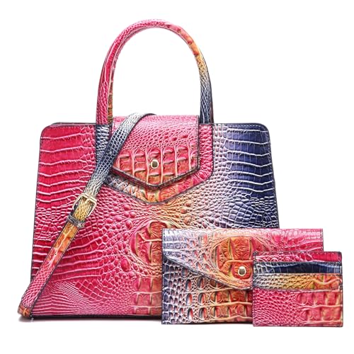 Image of Makcr Joacbv Women Embossed Pattern Satchel Handbags Wallet 3 pcs Set Crossbody Tote Top Handle Vegan Leather Ladies Bag | Embossed Pattern