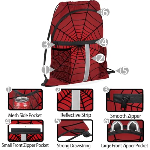 Spiders Red Web Drawstring Backpack,Waterproof Sports Gym Bag with Shoes Compartment and Bottle Holder,Travel Tote Bags for Beach,Swimming,Yoga Gifts4