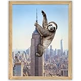 King Sloth: Giant Sloth Hanging from Empire State Building - 11x14 Framed Poster - Cute New York City Apartment Condo Decor for Sloth Lovers, Iconic Architecture Landmark in New York Skyline