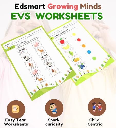 Image of Edsmart Nursery Pre-KG Worksheets Combo Pack, Literacy & Phonics, Numeracy, EVS, Age 5+ Years, CBSE Curriculum, 120 Pages
