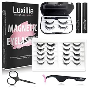 Luxillia Magnetic Eyelashes Kit – 16 Piece Magnetic Eyelash & Eyeliner Set with Applicator – Natural Look Easy Apply Reusable Fake Extension Lashes, No Glue – Pestañas Postizas Magnéticas Naturales