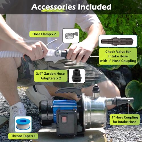 Image of FLUENTPOWER Shallow Well /Deep Garden Pump, 1.5HP 1200GPH Portable Water Booster Jet Pump for Home, Garden, Lawn, Sprinkler Irrigation, Water Transfer, Stainless Steel