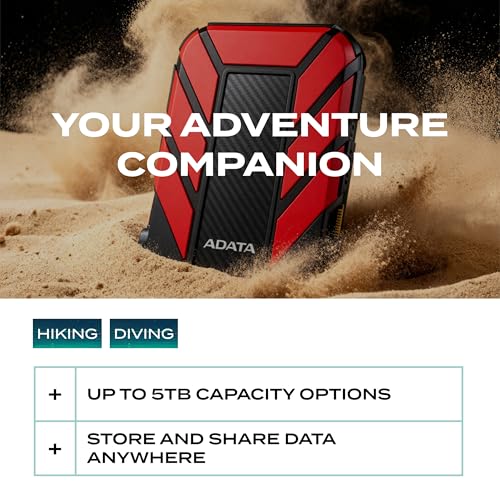 Image of ADATA HD710 Pro External Hard Drive - 1TB USB 3.2 Gen1 Portable HDD for Gaming & Backup Storage - IP68 Waterproof & Dustproof - MIL-STD Shock Resistant - Red - 1 Count