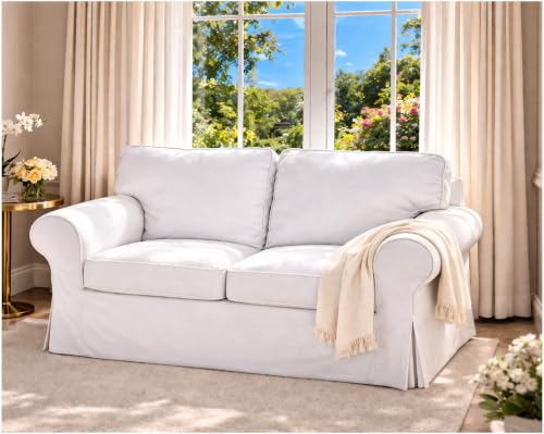 Image of HomeTown Market Heavy Cotton Ektorp Sofa Cover Replacement is Made Compatible for Ektorp Sofa Cover, 3 Seat Loveseat Or Armchair Slipcover Replacement (White Loveseat) | Heavy Duty Cotton Ektorp Two Seat Cover Replacement Only White Color