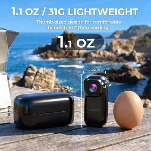 Image of POV Body Camera with 1.47 inch Display, 2K HD Thumb Action Camera, 128GB Magnetic Wearable Body Cam with Charging Case, 6-8H Total Runtime, App GPS Data Overlay & Stabilization