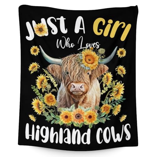 Highland Cow Blanket Gifts - 60x80 Inches Cute Throw Blanket for Girls - Black Soft Fuzzy Blankets for Bed, Couch & Living Room