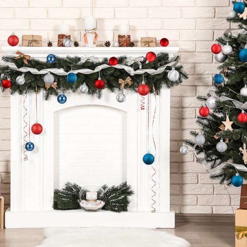 Image of Lunmon 64 Pcs Red Blue and Silver Christmas Ornaments Patriotic Xmas Balls