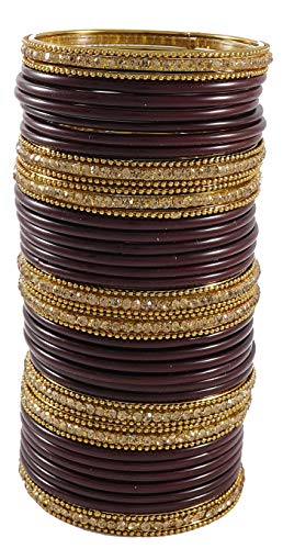 Image of NMII Glass With Zircon Gemstone Studded Worked and Ball Chain Or Plane Gloosy Finished Bangles Set For Women and Girls