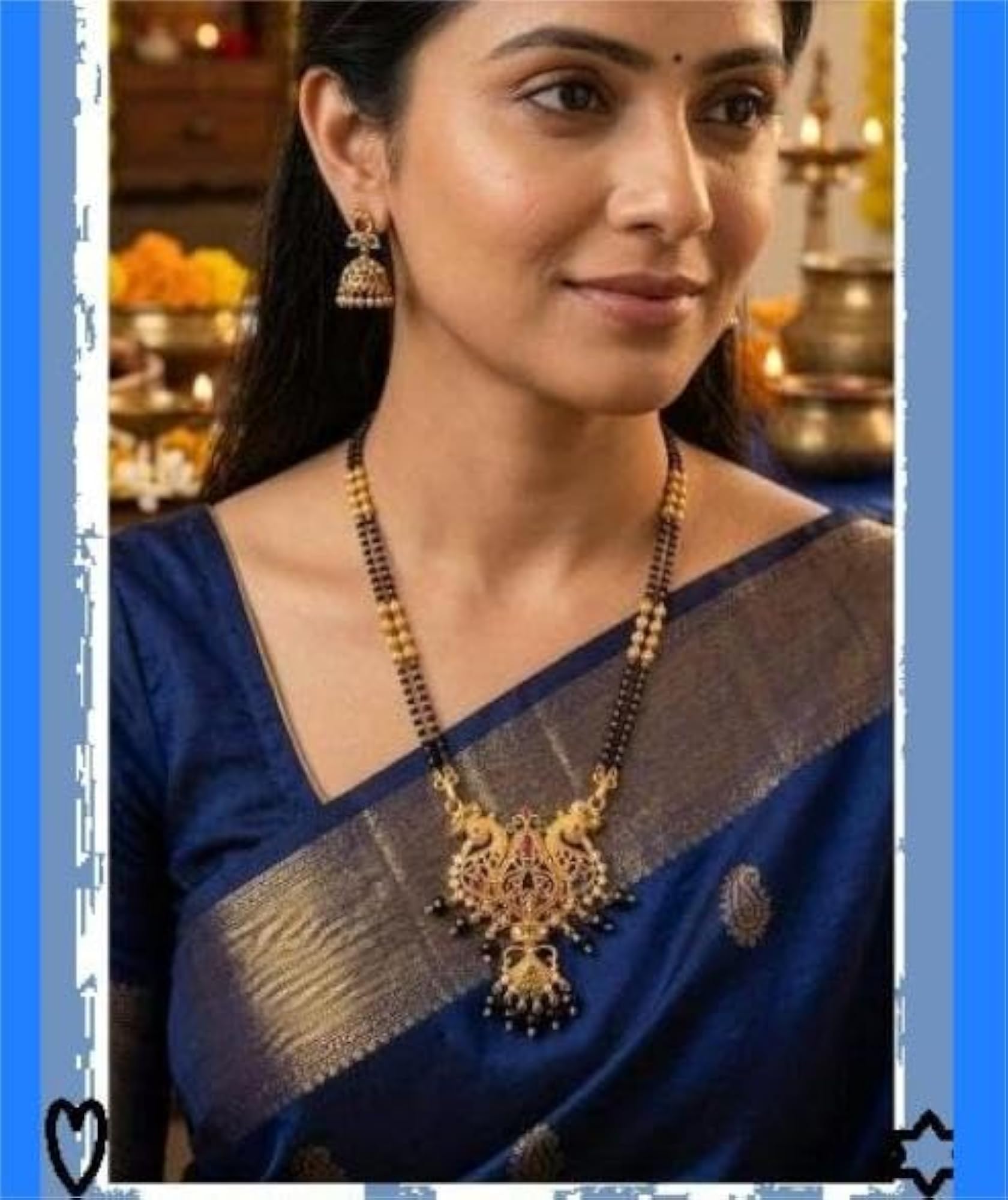 Gold Plated 2-Line Black Beads Chain Mangalsutra