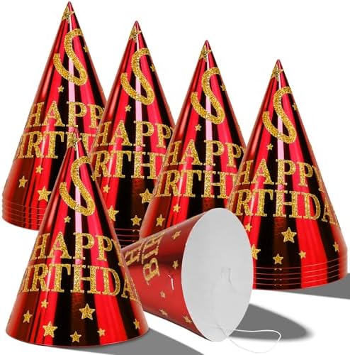 24 Pcs Pre-Assembled Party Hats,Metallic Foil Happy Birthday Pape...