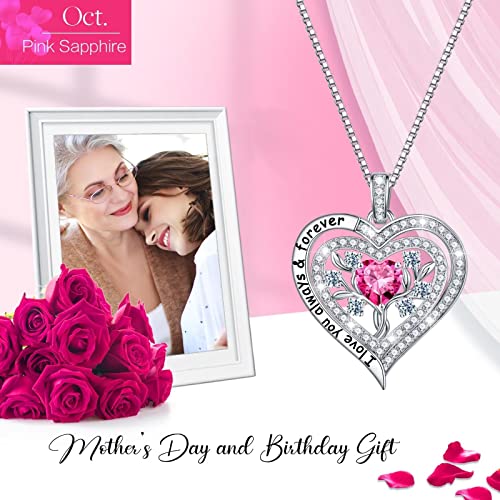 Iefup Christmas Gifts For Women Necklace, 925 Sterling Silver Tree Of Life Pendant October Birthstone Pink Sapphire Necklace Birthday Mothers Day Christmas Gifts For Women Mom Teens Wife Her Girlfriend #TOP2