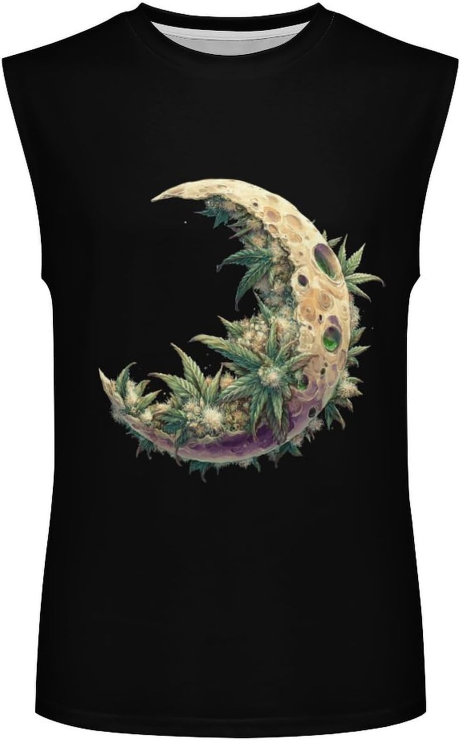 Weed Leaves Moon Men Summer Sleeveless Crew Neck Top 5XL