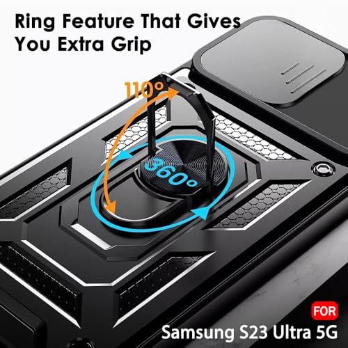 TheGiftKart Tough Armor Bumper Back Cover Case for Samsung Galaxy S23 Ultra 5G | Sliding Camera Cover, Kickstand & Ring Holder | 360° Protection Back Case for Samsung S23 Ultra 5G (PC & TPU, Black) 8 51sUtO UAyL