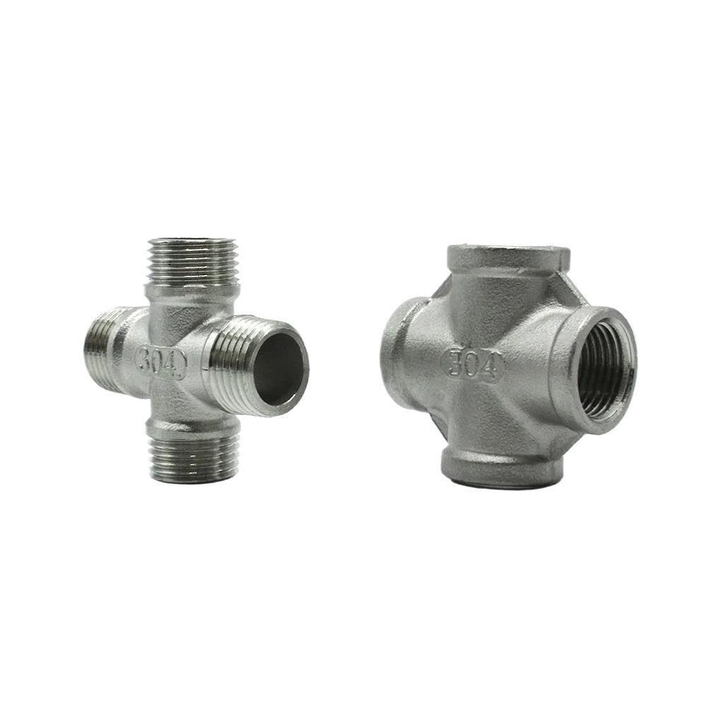 1 Uds. Accesorios de tubería BSP de acero inoxidable 304 adaptador a tope de acoplamiento de codo cruzado de 4 vías/3 T 1/4 "1/2" 3/4 "1" 1-1/2 "2"(4-Way Male Thread,1-1/4")