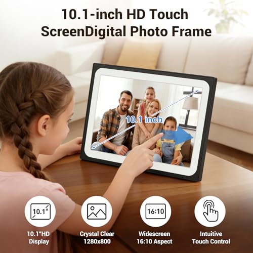 Image of Uhale Digital Picture Frame 10.1 Inch HD WiFi Digital Photo Frame 1280x800 IPS Touch Screen with 16GB Storage,Digital Frame Send Photos and Videos via Free apps-Women Men Anniversary Birthday Gifts