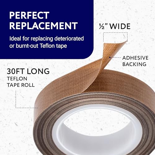 Impresa PTFE Teflon Heat Seal Tape - Replaces Strips & Vacuum Seal Tape - Barrier & Vac-Pack Heat Strip Replacement - Fits Impulse & Vacuum Models - 1/2 in x 30 Ft, 1 Piece