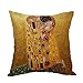 Moslion Gustav Klimts The Kiss Pillow,Home Decor Throw Pillow Cover Cotton Linen Cushion for Couch/Sofa/Bedroom/Livingroom/Kitchen/Car 18 x 18 inch Square Pillow case
