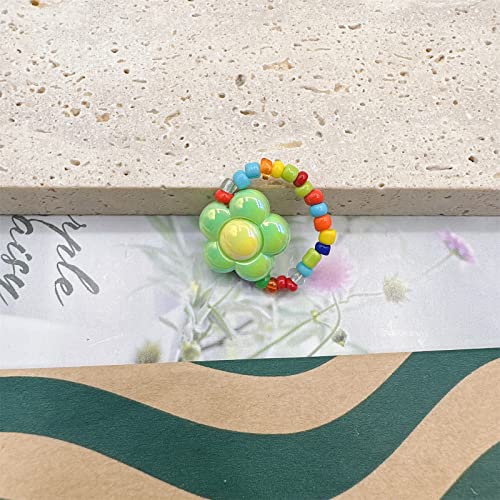 Anel Elástico De Flor Bonito Anel De Contas Colorido Ajustável Feito À Mão Anel De Miçangas Boêmio P