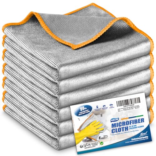 Airlab 6X Double-Sided Glass Cleaning Cloth, Reusable Kitchen Microfibre Towels Dish Cloths, Bathroom Drying Cloth, Washable Cloth Duster for Home, Surfaces, Mirrors, Car, Motorbike