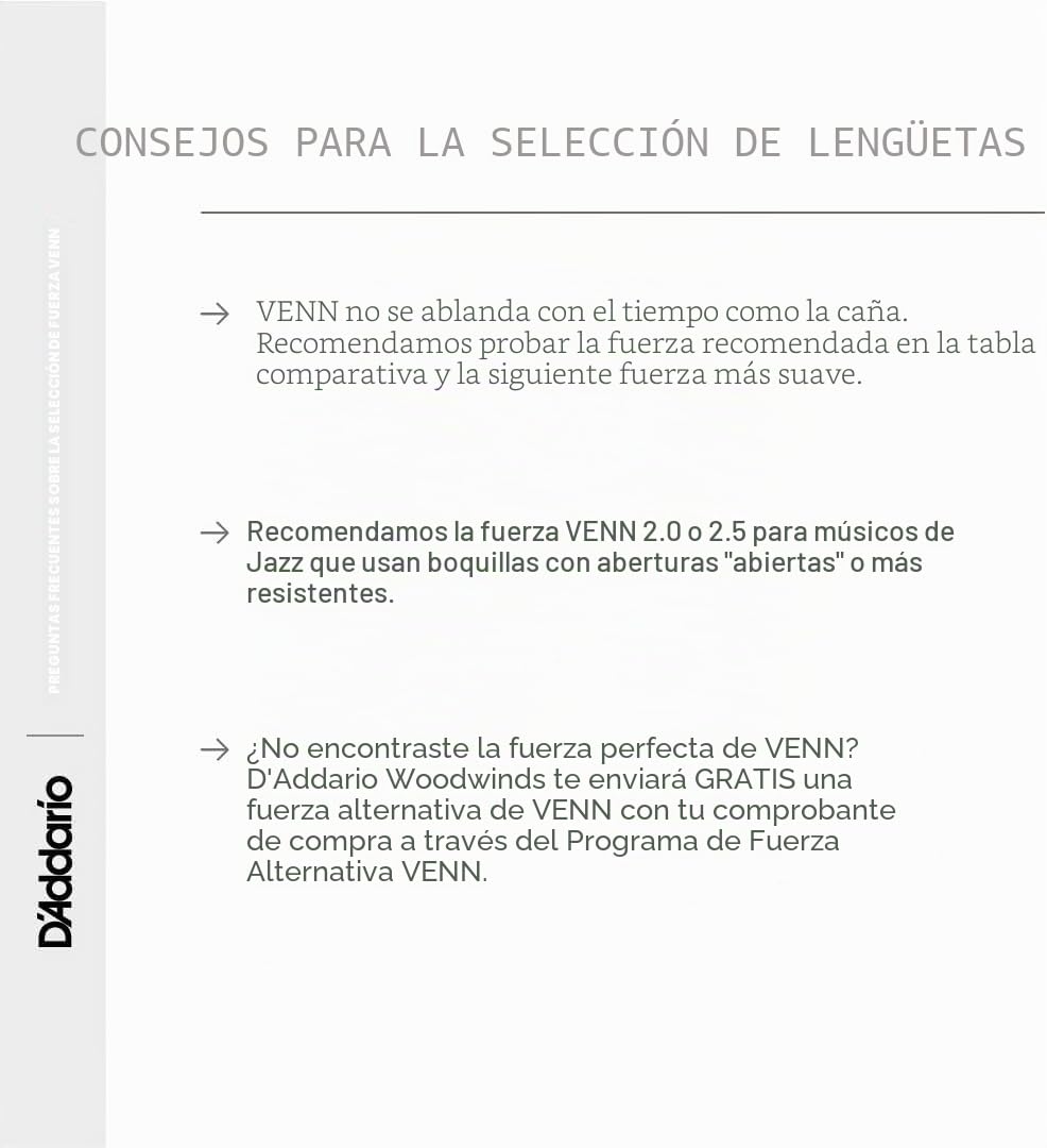 D'Addario VENN G2 Sintéticas para Saxofón Alto - Cañas para saxofón alto con construcción sintética avanzada de fibras de polímero, resina y caña natural - Resistencia 3.0