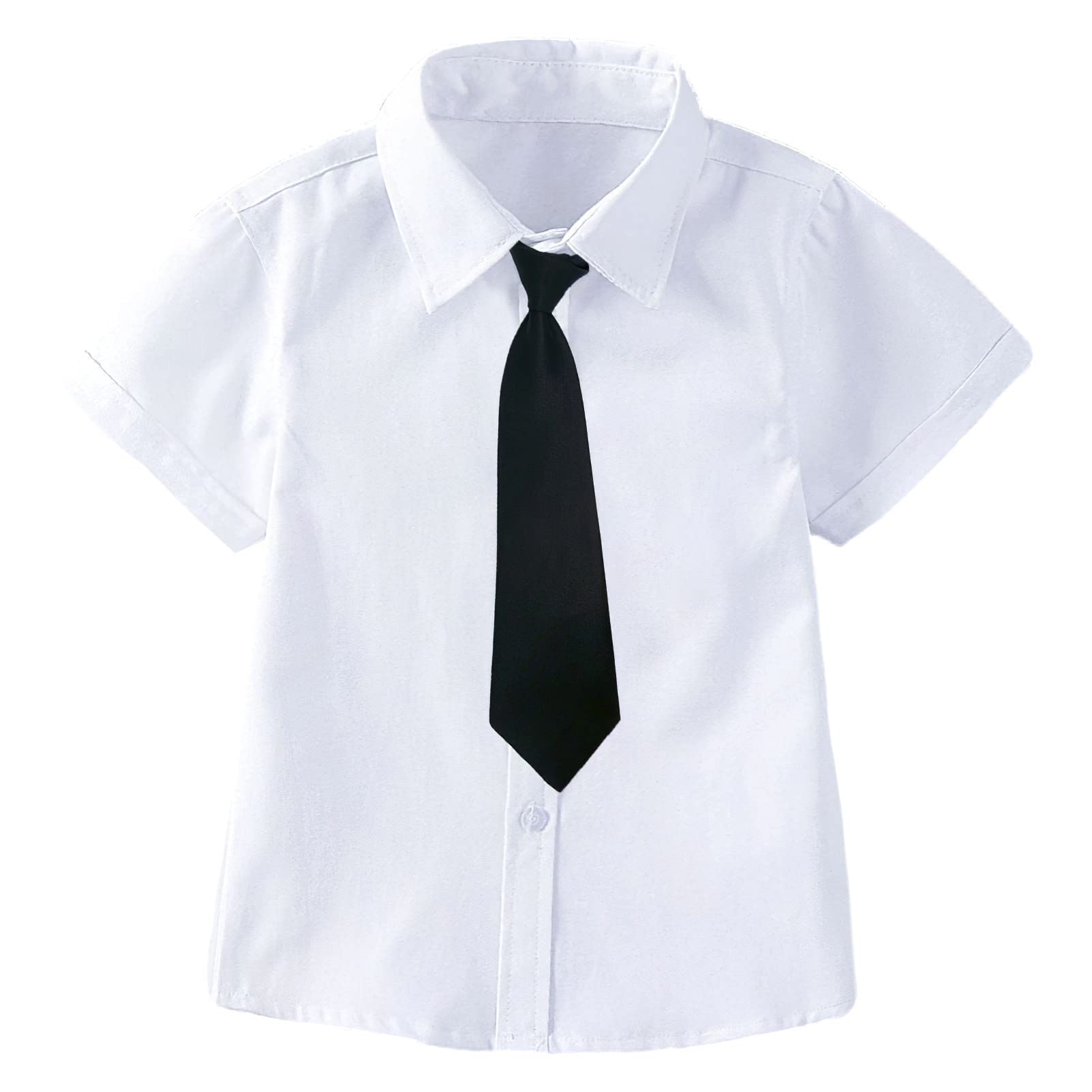 Garçons Manche Courtes Chemise Habillée Bouton Down L'école Uniforme Hauts Vêtements avec Cravate et Nœud Papillon