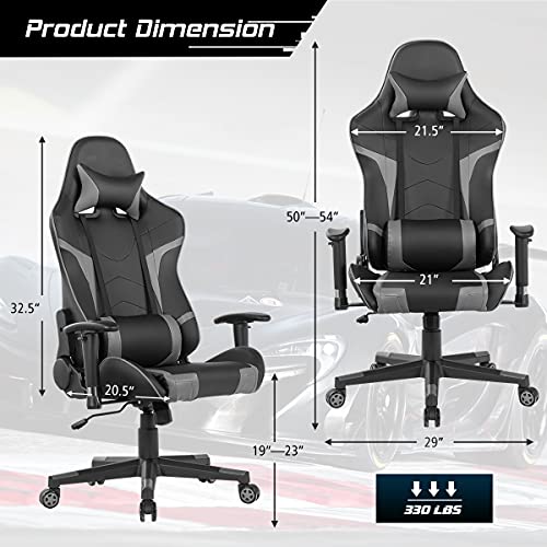 GYMAX-Gaming-Chair-Massage-Gaming-Chairs-for-Adults-with-Headrest-Lumbar-Support-Armrest-Video-Computer-Reclining-Gaming-Chair-Office-Desk-Gamer-Task-Chair-Grey GYMAX Gaming Chair Massage Gaming Chairs for Adults with Headrest Lumbar Support Armrest Video Computer Reclining Gaming Chair Office Desk Gamer Task Chair Grey