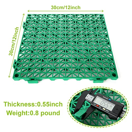 FengWu 12 Pack 12'' x 12'' Interlocking Rubber Outdoor Flooring Tiles Non-Slip Shower Mat Pool Mats for Floor, Drain, Deck, Pool, Patio, Balcony, Kitchen, Yard (Green)