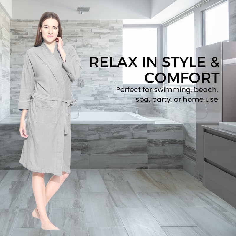FILMAX® Originals Unisex 100% Cotton Towel Terry Solid Long Sleeve Bath Gown for Swimming, Beach, Party, Spa Bathrobe (FX1-5402_Melange Grey_XXL)