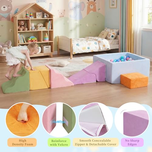 Image of Foam Climbing Toys for Toddlers with Large Ball Pit | Climbing Blocks, Soft Play Climb and Crawl Activity Playset, Toddler Play Crawling Climbing Sliding Indoor(Excluding Balls)