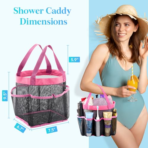 Lifewit-Mesh-Shower-Caddy-Portable-for-College-Dorm-Room-Essentials-with-7-Pockets-Freestanding-Hanging-Organizer-Basket-Quick-Dry-Tote-Bag-for-Camping-Bathroom-Beach-Travel-1-Pack-Pink-2-Handles-Free