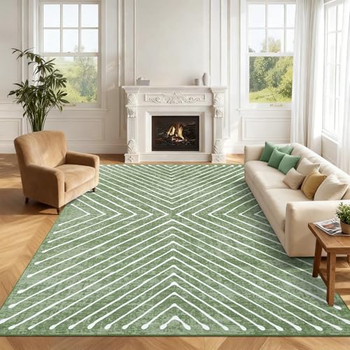 Tapis lavable de salon 120x170 cm vert tapis géométrique moderne - 2