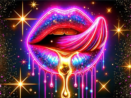 Image of BlissYard Lip Black light Tapestry Hanging Backdrop Glow in The Dark Poster Glitter Lips UV Tapestry for Bedroom Wall Decoration Living Room Artwork Home Room Party Backdrop Decor 78x59 Inch