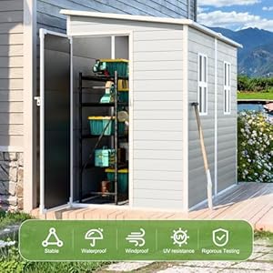 8x4x6ftresinleantoshedwaterproofoutdoorstorageshedwithfloorwindowlockabledoor2windowstoolshedforpatiogardenlawnbackyarddovegrey Urban Country Home Decor 8x4x6 ft resin lean to shed waterproof outdoor storage shed with floor window lockable door 2 windows tool shed for patio garden lawn backyard dove grey urban country home decor