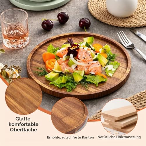 Holzteller Serviertablett Groß Tablett Rund 30 cm aus Akazienholz – Bild 3