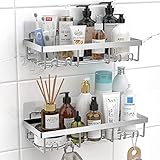 Moforoco Shower Caddy Shelf Organizer Rack, Self Adhesive Silver Bathroom Shelves Basket, Home Farmh