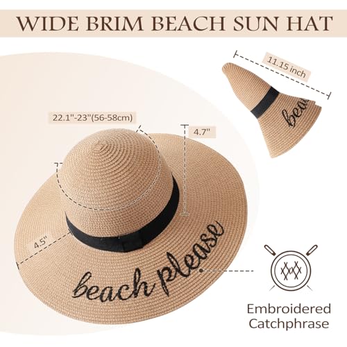 Image of Beach Sun Hats for Women, Straw Hat for Women, Womens Sun Hat UPF 50+ UV Protection, Summer Hats Packable Foldable
