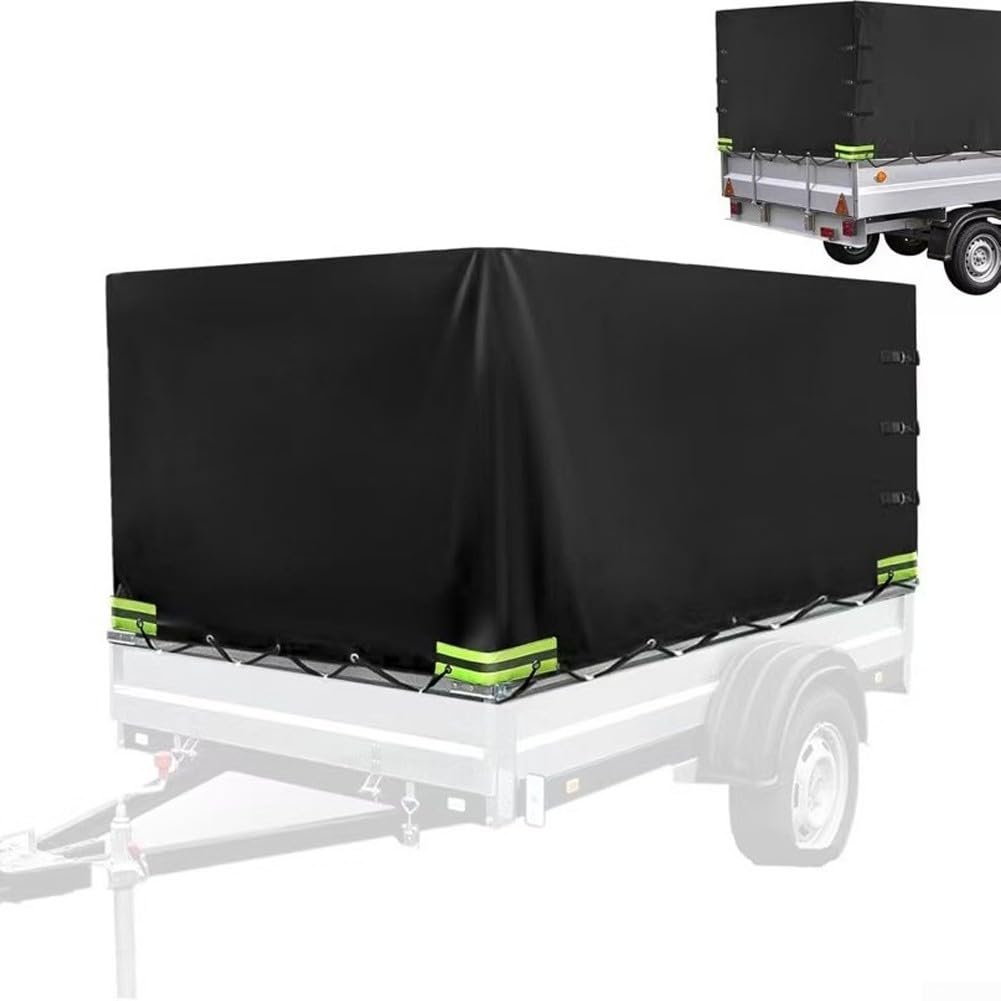 Anhänger-Abdeckung, 210 x 114 x 90 cm, Mehrzweck-Anhängerplane, wasserdicht, winddicht, UV-beständig, strapazierfähiges 420D-Oxford-Gewebe, sichere Passform für die Aufbewahrung im Freien (schwarz)
