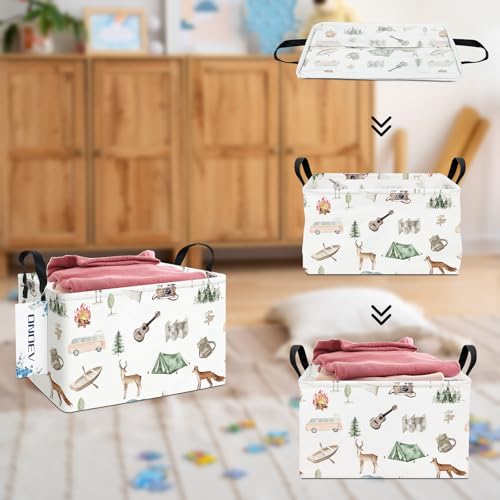 Image of Rectangular Folding Laundry Basket,Waterproof Canvas Basket,Gift Basket,Suitable for Children's Room,Office,Clothes,Toys Storage(Outdoor adventure)