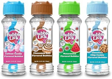 Bubble Lick Variety Flavored Bubbles 4 Pack Cinnamon Roll Watermelon Cookie Cotton Candy USA Made