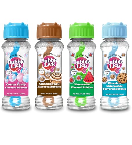 Bubble Lick Variety Flavored Bubbles 4 Pack Cinnamon Roll Watermelon Cookie Cotton Candy USA Made