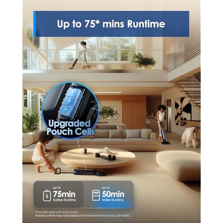 Tineco Floor One S9 Artist Pro Wet Dry Vacuum Cleaner, 22kPa Suction, 360 SmoothDrive, Anti-Tangle Design, 185F Flashdry, 75 Min Runtime, Dual-Edge Cleaning, 180 Lay-Flat